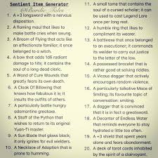 D20 Sentient Weapon Generator On Occasion A Magic Item Is Created With Or Develops Sentience Some By Accide D D Dungeons And Dragons Dnd Funny Dnd Monsters