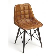 Brown Quilted Leather Mid Century Black Metal Legs Dining Chair In 2020 Leather Side Chair Metal Leg Dining Chair Molded Chair
