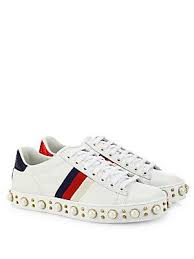Calzature da donna di qualità: Gucci Gucci New Ace Faux Pearl Studded Leather Low Top Sneakers