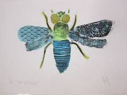 Year 7 Insect Collagraph Students Design Their Bug And Transfer To Card Stick Textured Materials Onto Card I Sprayed Insect Art Projects Insect Art Bug Art