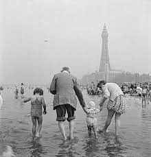 Family Paddling In The Sea At Blackpool 1949 Early Photos Blackpool Beach Fun