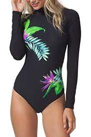 Viottiset Women S Floral Pattern Rash Guard Swimsuit At Amazon Women S Clothing Store Long Sleeve Swimwear Surfing Clothes Surf Suit