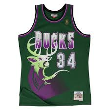 Men's milwaukee bucks mitchell & ness purple hardwood classics jumbotron sublimated shorts. Ray Allen Jersey Milwaukee Bucks Mitchell Ness Nba Green Throwback Swingman Jersey