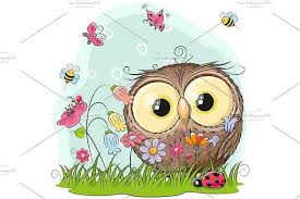 Cute Bird On Branch Drawing Cute Cartoon Owl On A Meadow In 2020 Cartoon Birds Owl Cartoon Cute Cartoon