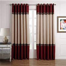 Constructed with sturdy hook & loop fastener tab tops, these curtain panels are uv ray protected and mildew resistant and can be hung on a curtain rod up to 1 5/8 diameter. Amazon Com Dreaming Casa Color Block Two Tone Curtains Light Reducing Drapery Blackout 1 Panel Grommet Top Solid Polyester Window Treatment Beige Burgundy 72 W X 102 L Home Kitchen