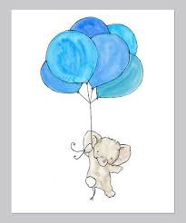 Blue Elephant Balloon Print Art Elephant Drawing Cute Drawings