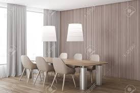 Different types of window curtains and treatments in the housekeeping, guest rooms, hotels. Corner Of Minimalistic Dining Room With Wooden Walls And Floor Stock Photo Picture And Royalty Free Image Image 120196763