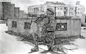 Rockets From Rooftops Light In The Dark Value Drawing Combat Art