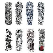 Iuhan Temporary Tattoo Sleeves 8 Sheets Large Fake Black Full Arm Tattoo Stickers Full Arm Tattoos Sleeve Tattoos Arm Temporary Tattoos