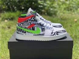 Jordan Air Jordan 1 Mid Black Green White Air Jordan 1 Mid All Over Print Logos Red Green Swoosh Latest Jordan Shoes Jordan 1 Mid Air Jordans