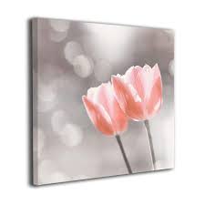 Bli Canvas Wall Art Painting Light Pinkish Silver Flower Art Coral Floral Tulip Art Home Decorations For Living Room Office Modern Decorative 20x20
