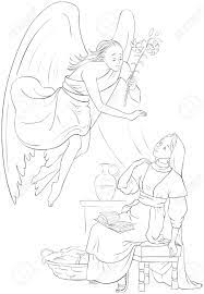 Angels visit mary and joseph coloring page coloring page angel. Annunciation Coloring Page Angel Gabriel Announcement To Mary Royalty Free Cliparts Vectors And Stock Illustration Image 108470782