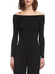Black off shoulder top long ruffled sleeves waist tie belt model wears size 8 model is 510. Purchase Long Sleeve Black Bardot Top Up To 71 Off