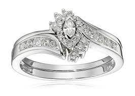 10k White Gold Marquise And Round Diamond Bypass Ring With Interlocking Band Bridal Set 0 33 Cttw I J Bridal Ring Sets Bridesmaid Jewelry Sets Modern Jewelry