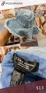 Zara Denim Bucket Hat Zara Hats Colored Denim Leopard Print Beanie