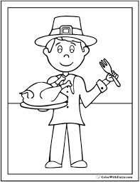 Happy thanksgiving turkey pilgrim coloring pages for kids. Pilgrim Coloring Pages Thanksgiving Turkey Dinner