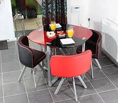 Charles Jacobs Dining Table With Four Chairs Set In Black Red Round Tempered Glass Sp Kitchen Table Settings Dining Chairs Modern Design Dining Chair Design