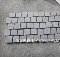 G684 Black Basalt Flamed+Natural Split Cobble Stone on Mesh,Meshed Walkway  Pavers,Driveway Paving Stone for Exterior Pattern