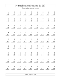 The Multiplication Facts To 81 B Math Worksheet Multiplication Facts Worksheets Math Fact Worksheets Math Multiplication Worksheets