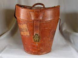 Antique Leather Top Hat Box C1890 Tall Bucket Style Holds Three Hats Leather Leather Top Hat Leather Hats