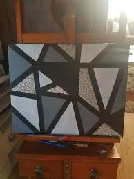 Black And White Geometric Wall Black White Grey Silver Glitter Geometric Acrylic Handmade Using Acrylic Paint Loose Glitter And 16 Canvas Painting Diy Diy Canvas Art Geometric Painting