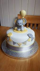 Baby Shower Elephant Cake Yellow And Grey Cake Bunting And Balloon Cake Elephant Baby Shower Cake Baby Shower Cakes For Boys Baby Shower Cakes Neutral