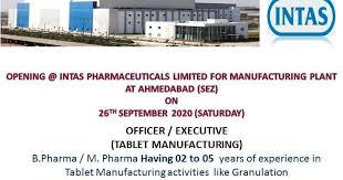Intas Pharmaceuticals Limited Hiring Officer Executive In Tablet Manufacturing Ahmedabad In 2020 Pharmaceutical Execution Job Application