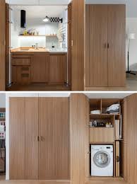 Placing your laundry center in the kitchen maximizes efficiency. Design Detail This Small Apartment S Hall Closet Hides A Kitchen And A Laundry