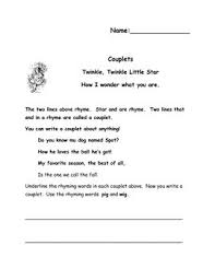 Couplet Worksheets Couplet 1st Grade Writing Poetry Unit