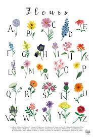 Flower Floral Alphabet Print Wall Art Abc Nursery Childrens Room Decor Poster Kids Educational Botanical Painting Modern Play Letters Flower Chart Botanical Painting Flower Drawing