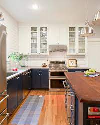 Plenty of furniture to choose from. Blue And White Two Toned Kitchen Farmhouse Kitchen Austin By Paper Moon Painting Houzz