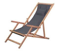 Vidaxl Folding Beach Chair Fabric And Wooden Frame Gray Folding Beach Chair Outdoor Chairs Beach Chairs