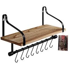 Tj Moree Coffee Shelf Wall Mounted Kitchen Shelf With 8 Hooks Mugs Rack Coffee Bar Shelf Rustic Floating Storage Farmhouse Goals In 2020 Coffee Shelf Floating Storage Shelves Bar Shelves