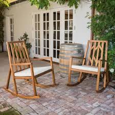 Noble House Isabella Wood Outdoor Rocking Chair With Cream Cushion 2 Pack 66818 The Home Depot In 2020 Wood Rocking Chair Rocking Chair Set Patio Rocking Chairs