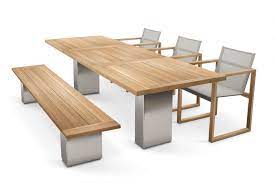 banc de jardin contemporain en teck en inox doble bench 160 240 by hendrik steenba teak outdoor furniture garden chairs design outdoor furniture design
