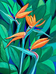 Bird Of Paradise Plant Painting Colourful Floral Artwork Of Birds Of Paradise Artwork Birds Of Paradise Flower Artwork