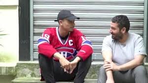 The jersey was all blue with a big white c on the chest with a white stripe running across the chest and through the biceps. The Jersey Adidas Of The Montreal Canadiens Of Mister V In His Interview In The Show The Clique Of Mouloud Achour Spotern