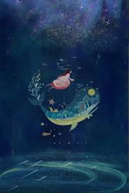 Girl Whale Dream Moon Night Sky Star Light And Shadow Cartoon Fresh Midsummer Nights Dream Starry Sky Sea Sea Illustration Dream Illustration Sky Sea