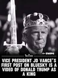 Vice President JD Vance made his debut post on the BlueSky platform today,  sharing an AI-generated video depicting Donald Trump as a king, with  members of Democrat leadership kneeling before him in