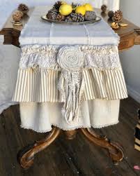 Custom Table Runner Or Dresser Runner Multi Ruffle Ticking Ruffles Ivory Creamy Linen Cotton Lace French Country Farmhouse Table Runner In 2020 Custom Table Farmhouse Table Runners Country Farmhouse Table
