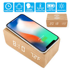 The phone charger works like a dream, just set your phone right on top of it, and boom! Wooden Wood Alarm Clock Qi Wireless Charging Led Sound Control Time Date Temperature Wood Walmart Com Walmart Com