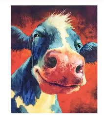 Multicolored Cow Paint By Number Kit Home Decorationcolor By Etsy Cow Painting Farm Animal Paintings Cow Art