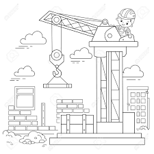 Out construction site, coloring pages show diligent workers. Coloring Page Outline Of Elevating Crane On Build Construction Royalty Free Cliparts Vectors And Stock Illustration Image 133686662