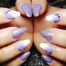 Purple And White Ombre With Glitter And Gems White Nails Ombre Gel Nails Purple Glitter Nails