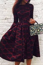 Vintage Long Sleeve Rhombus Printed High Waist Ball Gown Dress For Women Modest Dresses Fashion Ball Gown Dresses