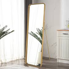 Metal frame in antique gold finish. 64 5 High Rounded Frame Full Length Mirror With Floor Stand Wrought Iron Dressing Mirror Bedroom Livingroom Gold Black Silver Grey Wish