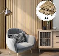 NEU.HOLZ Set di 4 Pannelli Fonoassorbenti Decorativi Isolamento Acustico  per Parete e Soffitto Pannelli in Feltro Acustico PET con Listelli in MDF -  ...