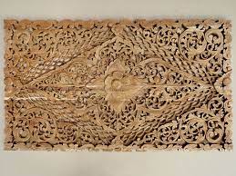Natural Hand Carved Wood Bed Headboard Balinese Lotus Wall Paneling Teak Carving Wall Art Panel Hand Carved Wood Carved Wood Wall Art Headboards For Beds