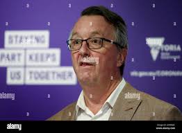 Melbourne, Australia, 10 October, 2020. Victoria Health Minister Martin  Foley speaks to the media during the daily briefing. Victoria has recorded  14 new cases of COVID-19 and 0 deaths overnight. At the