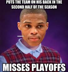 Les séries éliminatoires 2012 mettent en présence 14 des 16 équipes présentes en 2011, seuls les clippers de los angeles et le jazz de l'utah (à la. Bad Luck Russell Westbrook Thunder Http Nbafunnymeme Com Nba Memes Bad Luck Russell Westbrook Thunder Trevor Lawrence Memes Nba Funny Memes